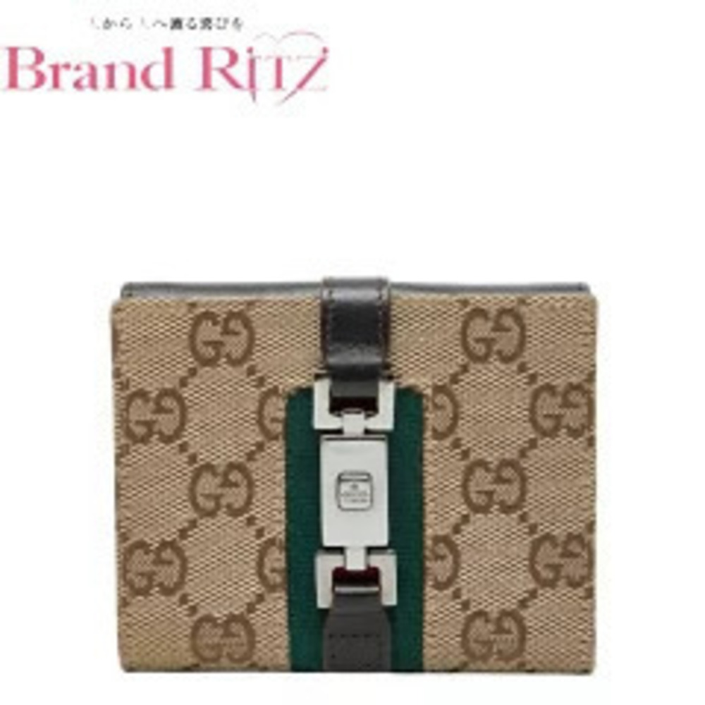 Gucci GG Canvas Jackie Sherry Bifold Wallet Multicolor Leather Beige Tan